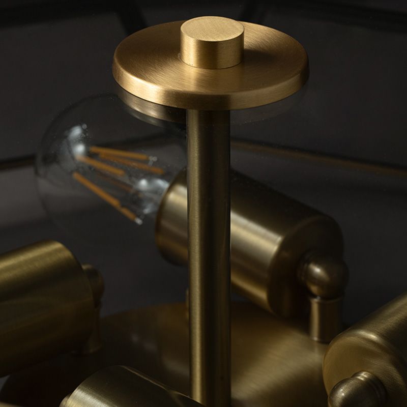 Glass Gold Ceiling Lamp Drum Shape Simplistic Flush Ceiling Light Fixture