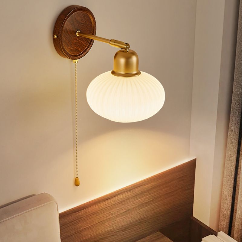 Nordic Style Wall Light Round Shape Wall Lamp with Glass Shade for Bedroom