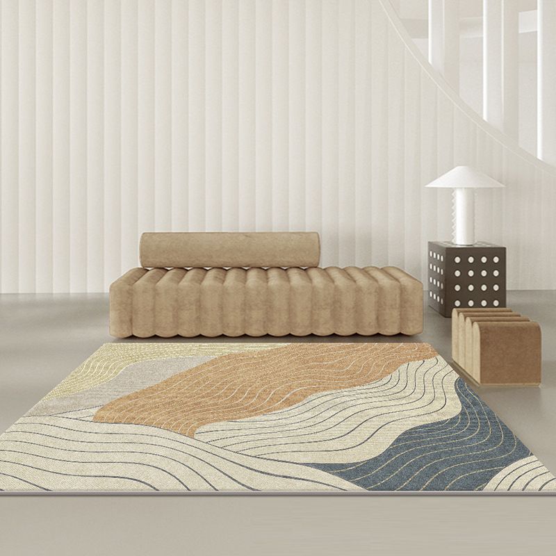 Brown Modern Rug Curve Polyester Rug Washable Rug for Living Room