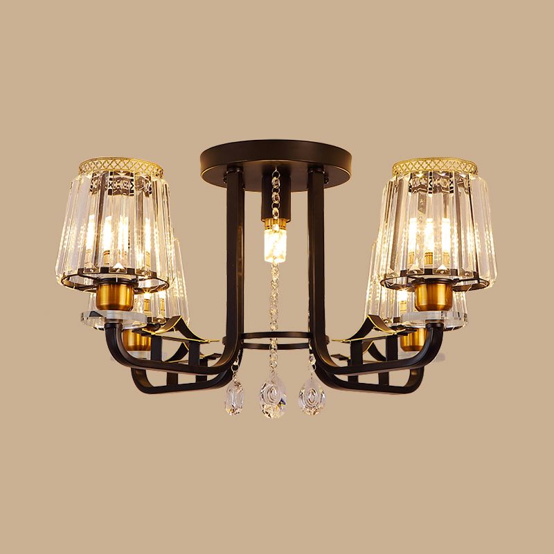 Crystal Black Semi-Flush Ceiling Fixture Tapered 5 Lights LED Traditional Flush Mount Chandelier Lighting