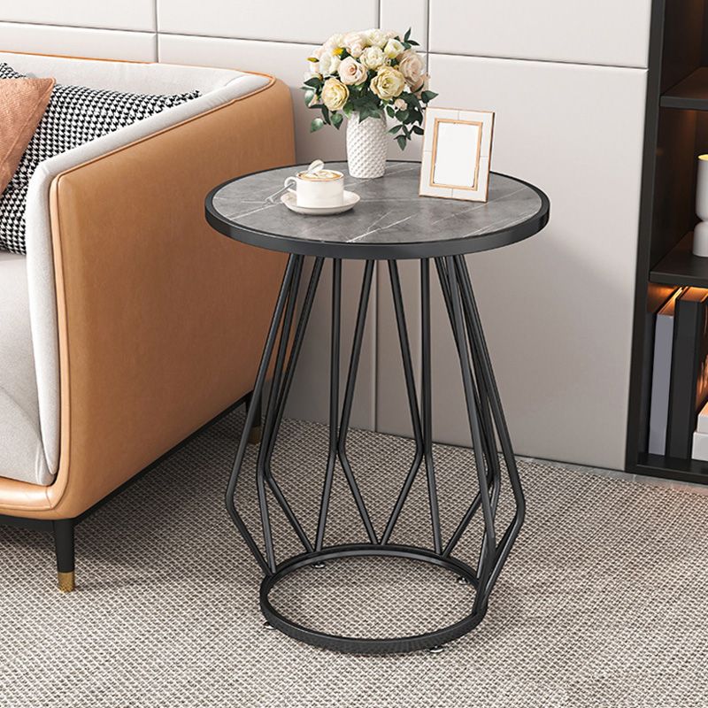 Mid-Century Modern Wooden Round Top End Table Abstract Metal Frame Sofa Side Table