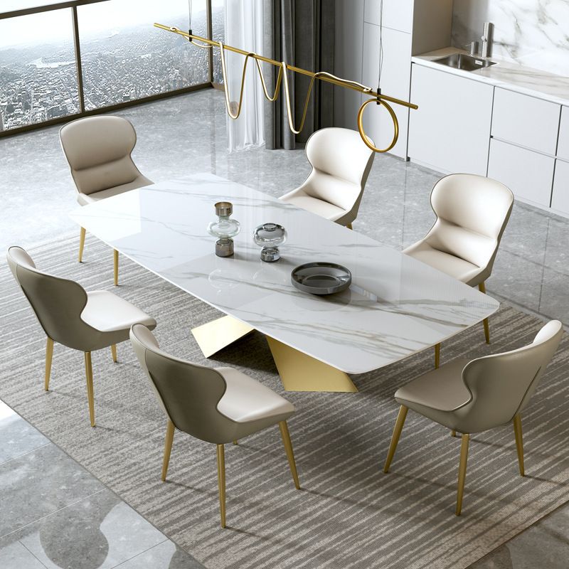 Stone Top Dining Table Traditional Luxury Rectangle Table with Pedestal Base
