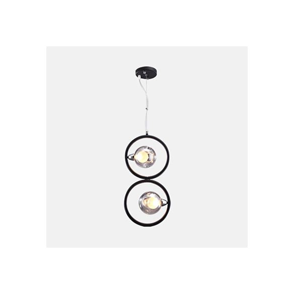 Iluminación colgante redonda de vidrio con piso con poca luz moderna 1/2/3 luces lámparas de techo colgantes de led en negro con anillo de hierro