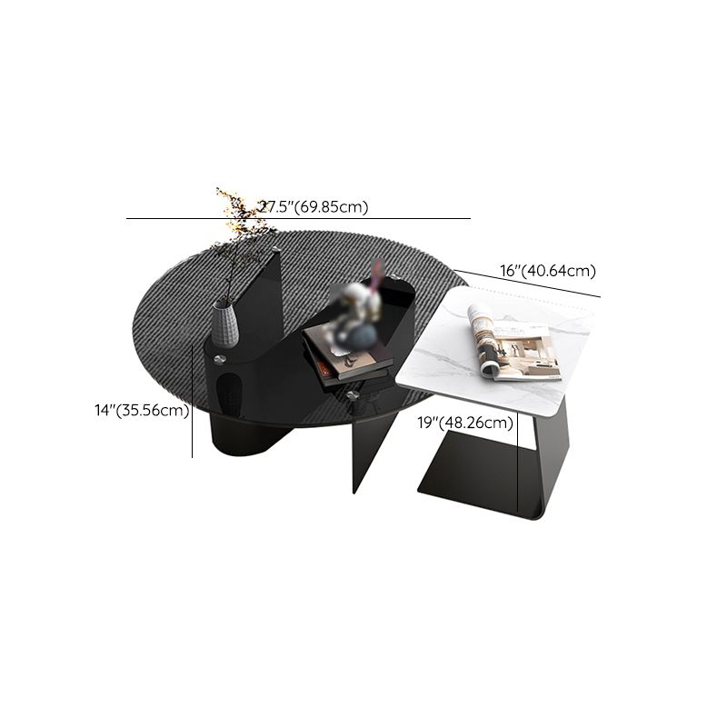 Round Glass Top Bunching Tables Black Abstract Coffee Cocktail Table