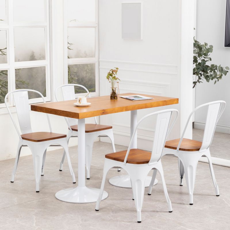 Slat Back Arm Chairs Contemporary Dining Chairs with Metal Base