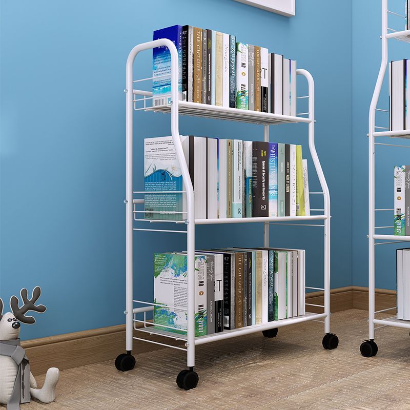 Modern Steel Bookshelf with Wheels Open Bookcase for Living Room