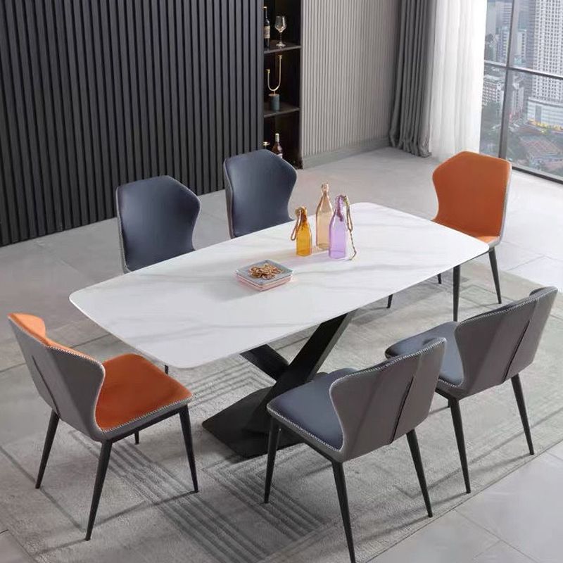 Industrial Style Sintered Stone Table Dining Rectangle Table with Metal Legs for Home
