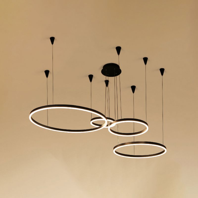 Schwarze Schleife hängende Deckenleuchte Minimalistische Metall -LED -Kronleuchter für Wohnzimmer
