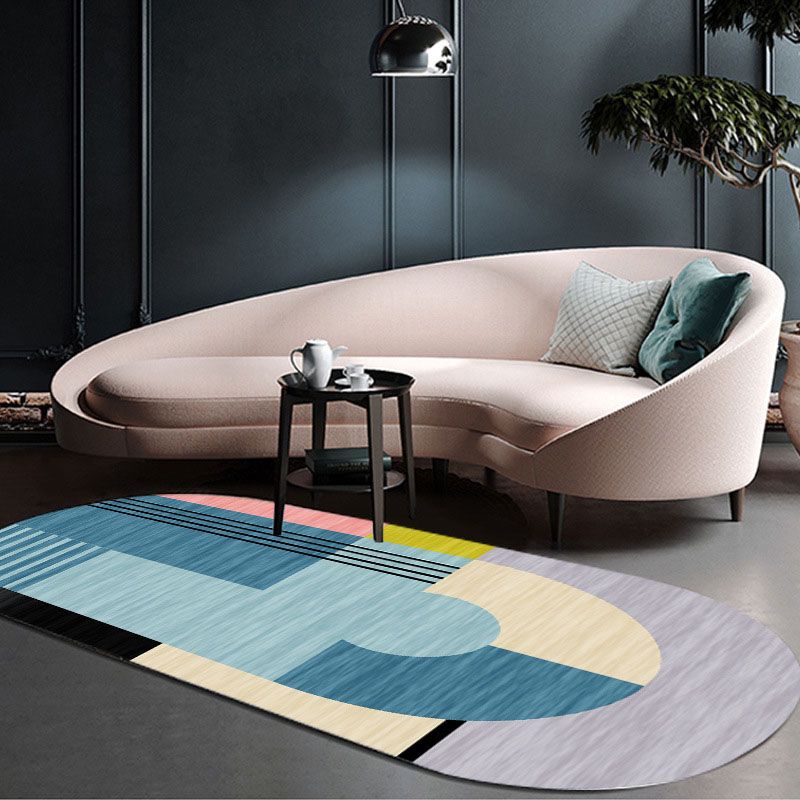 Atrovirens Modern Carpet Polyester Striped Carpet Non-Slip Backing Carpet for Living Room