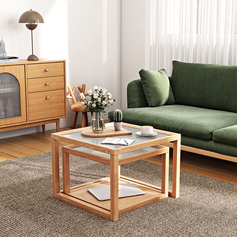 Modern Frame Coffee Table Square Glass Top Coffee Cocktail Table for Living Room