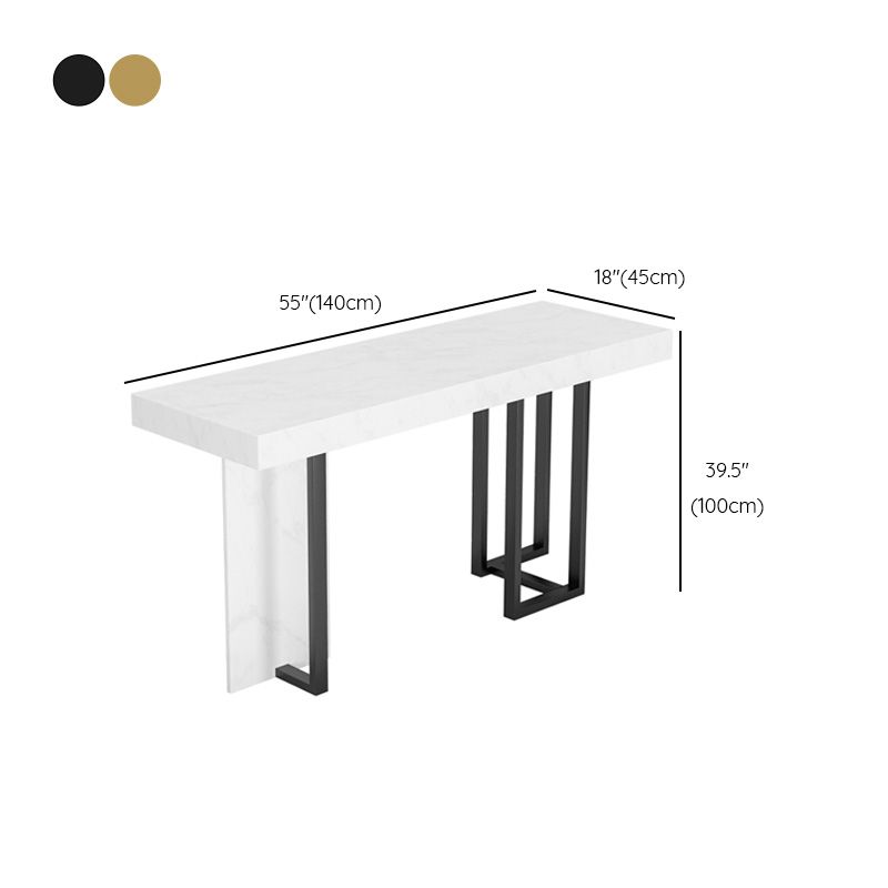 Rectangle Faux Marble Top Bar Table Industrial Counter Height Table with Double Pedestal