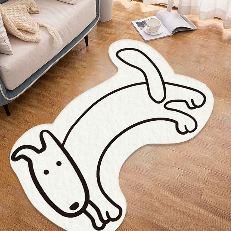 White Modern Rug Polyester Dog Pattern Rug Washable Rug for Home Decor