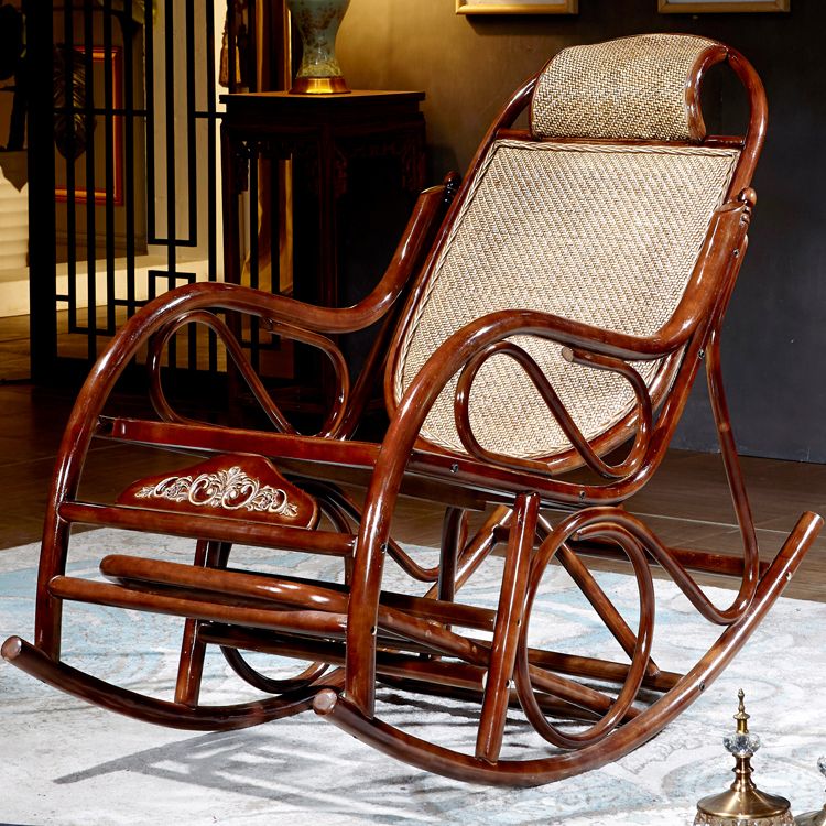 Traditional Rocking Chair Wicker Solid Color Built-in Armrest Indoor Rocking Chair
