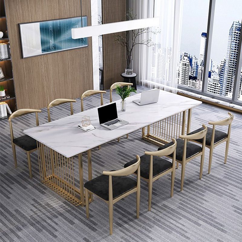 Rectangular Shaped Modern Office Table Stone Writing Desk in White