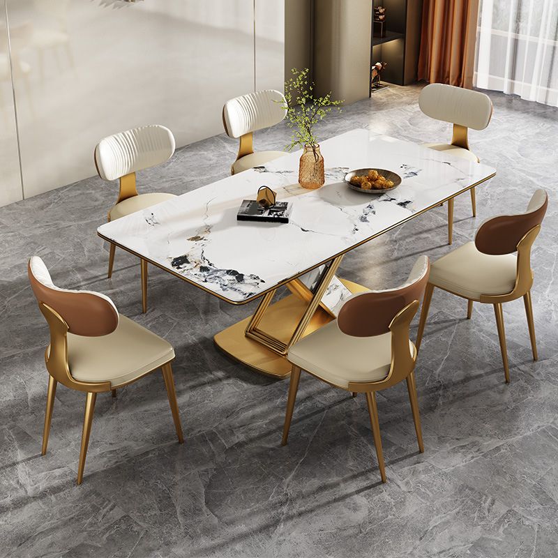 Luxurious Rectangle Dining Set 1/4/6/7 Pieces Sintered Stone Top Dinette Table Set