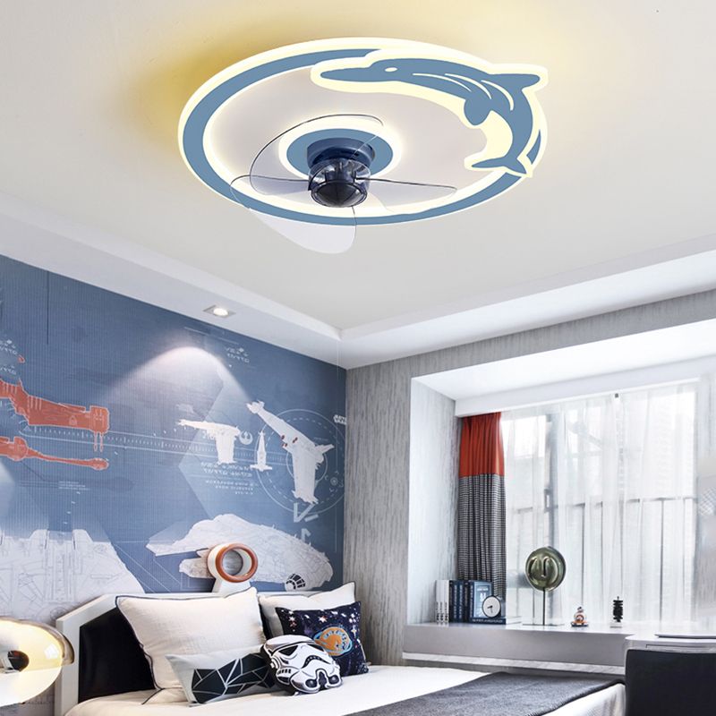 Children LED Ceiling Fan Light Round Ceiling Mount Lamp with Acrylic Shade for Kid's Room