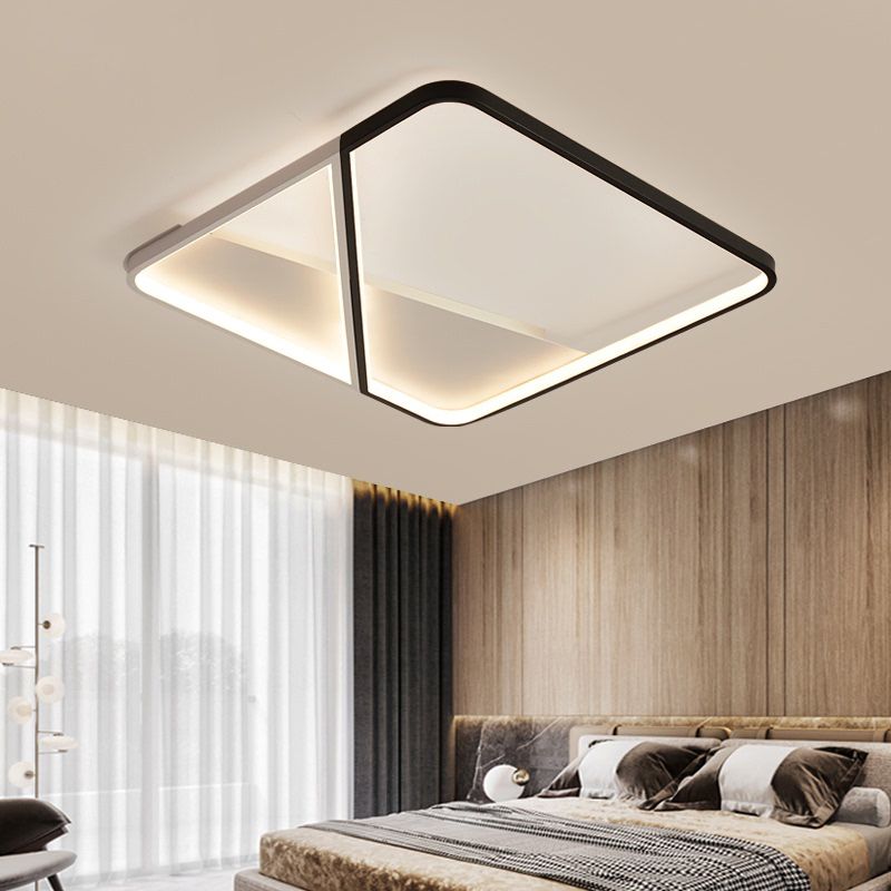 Metal Square LED Flush Mount Fixture Simple Style Black-White Ceiling Lamp for Bedroom