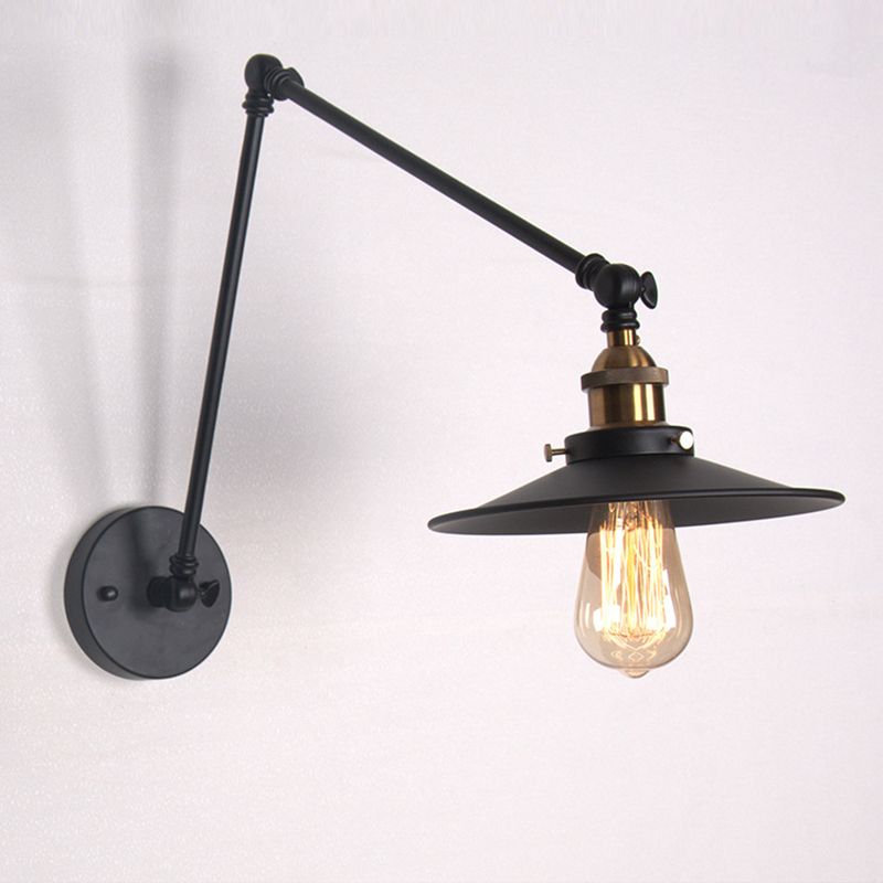 2-secties Swing Arm Industry Style Wandlamp Zwart metalen Kegel Schaduw 1 Licht Retro SCONCE LICTEN