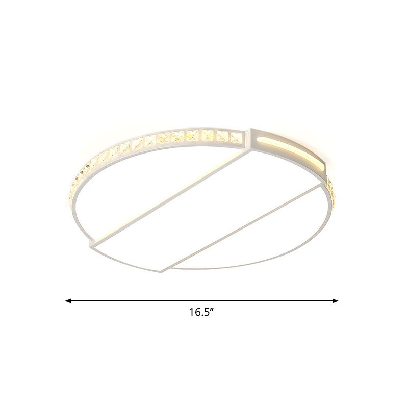 Faceted Cut Crystal Disc Flush Mount Modernist White 16"/20.5" Dia LED Ceiling Lighting for Bedroom