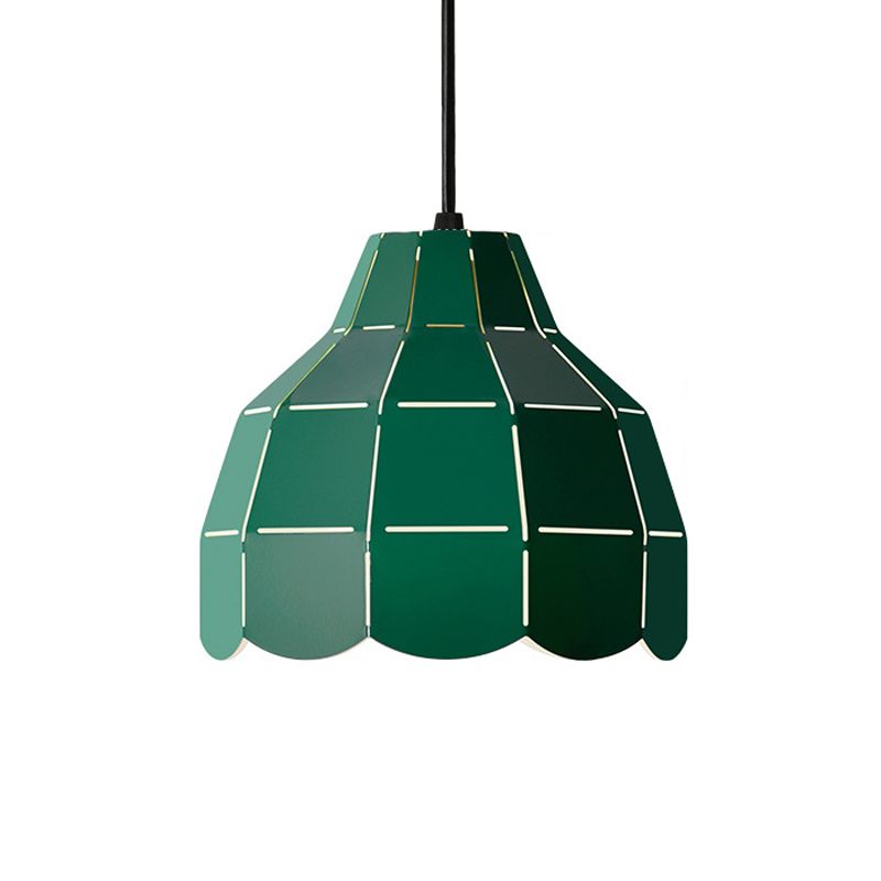 Laser Cut Floral Aluminum Drop Pendant Macaron 1 Bulb Green/Yellow/Grey Hanging Light Fixture