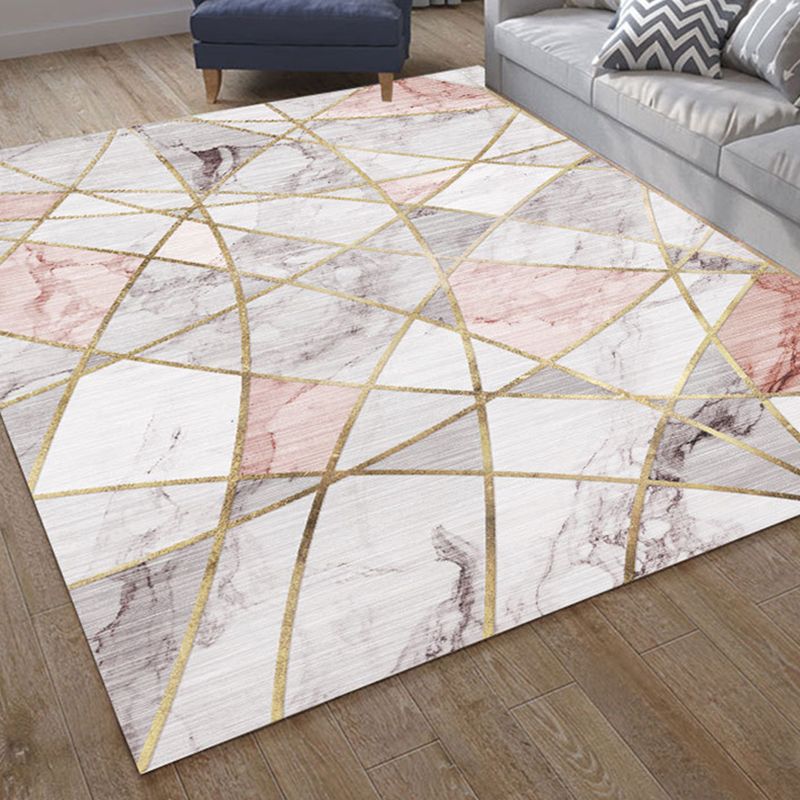 Dunkelbrauner geometrischer Druckteppich Polyester Moderner Teppich Waschbar Teppich für Wohnzimmer