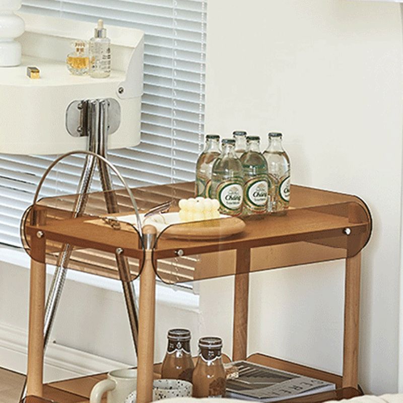 Wooden Side Table Tray Top Side End Table with Wheels in Brone
