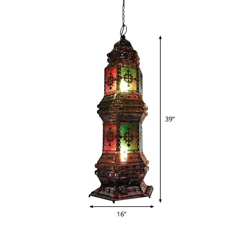 Metallic Copper Pendant Lighting Tower Shape 2-Head Arab Chandelier Lamp for Coffee House