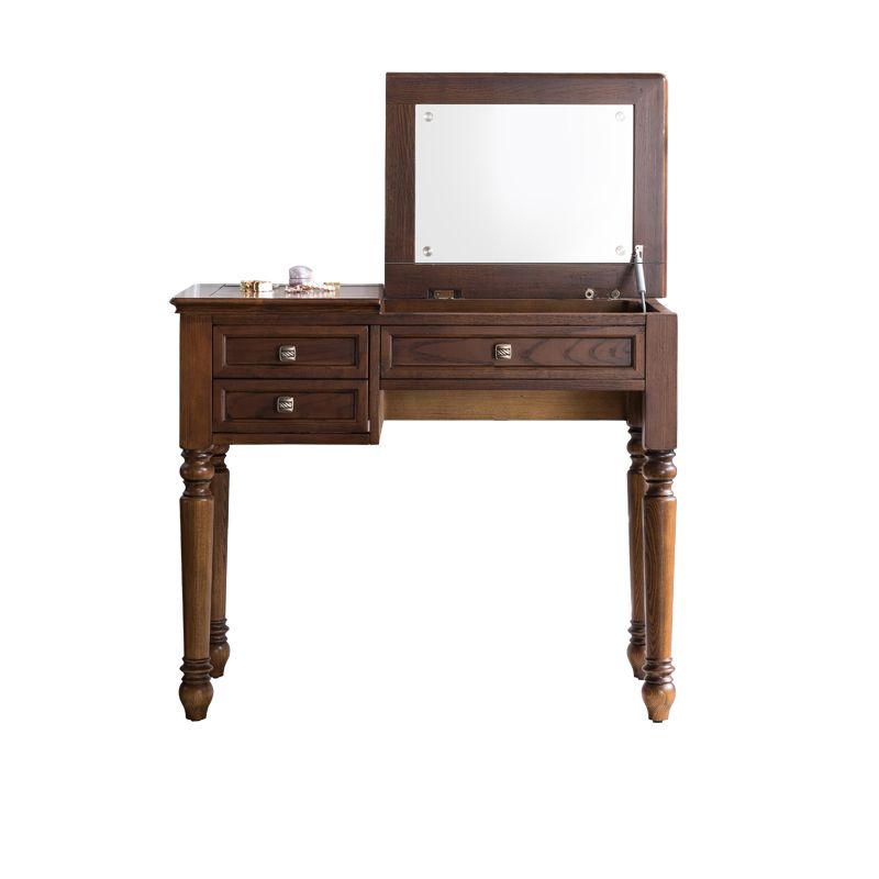 30.7" Height 2-Drawer Brown Solid Wood Dressing Table Mirror Makeup Vanity