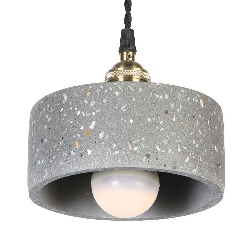 Minimalist Undertint Pendant Light Drum Shaped Single Head Cement Suspension Light for Kitchen