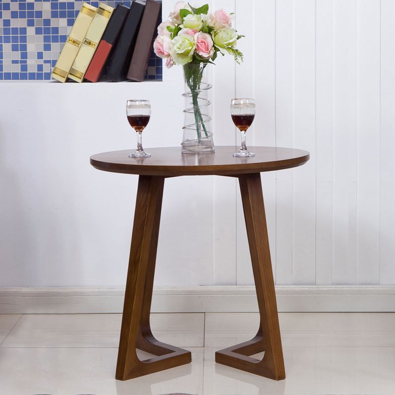 Round Wood Color Dining Table Ash Solid Wood Table Modern with Double Pedestal