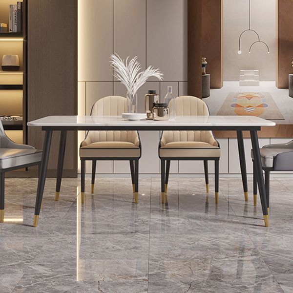 Modern 4 Legs Dining Table Stone and Steel Rectangle Counter Dining Table