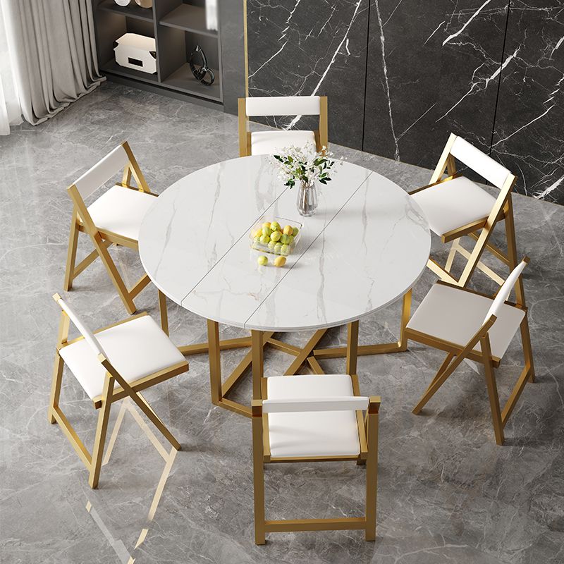 Glam Round Dinette Set 1/2/3/7 Pieces Gold Foldable Dining Table Set