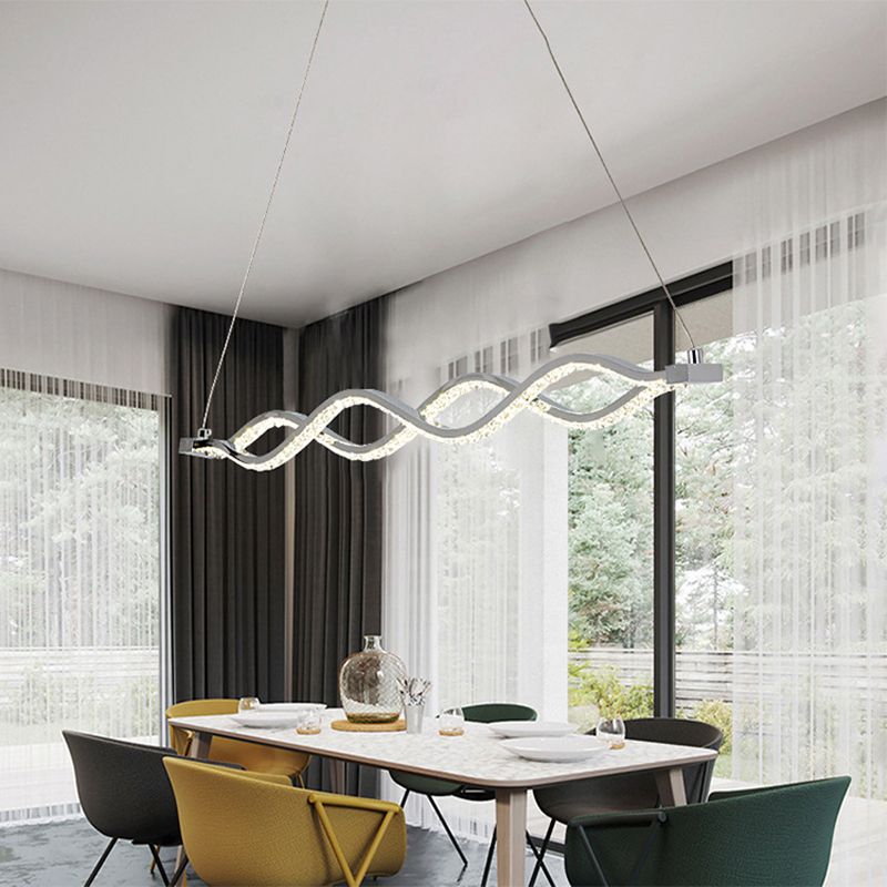 Crystal Twist Pendant Chandelier Modern LED Silver Suspended Lighting Fixture for Dining Room