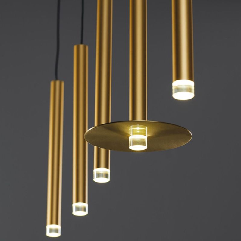 Gold Tube Hanging Pendant Light Minimalist-Style LED Metal Ceiling Pendant Light