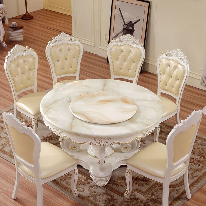 Oak Wood Victorian Round Dining Table Faux Marble Table with Pedestal Base