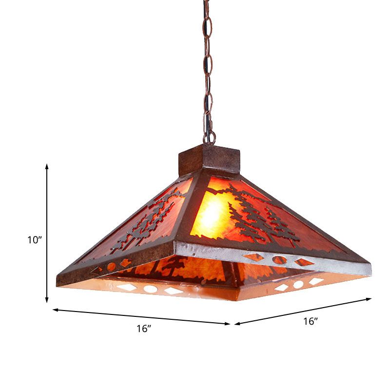 Rust Pyramid Pendant Lighting Aliminture Country Style 1 Light Metal suspendu plafond Plafond pour salle à manger