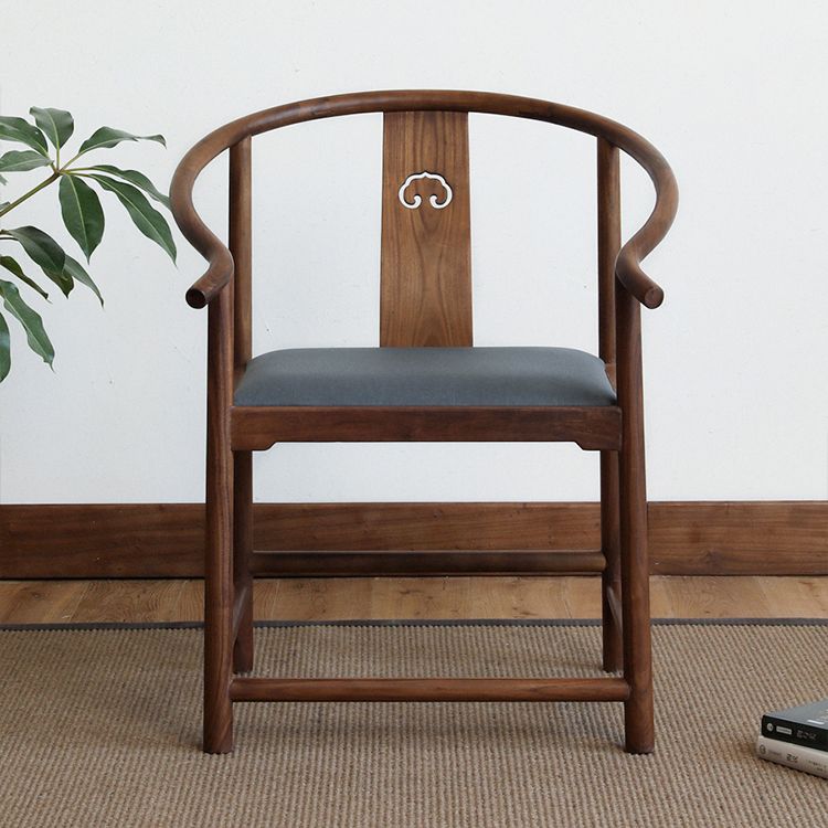 Traditional Kitchen Dining Chair Solid Wood Arm Chair with Cushion