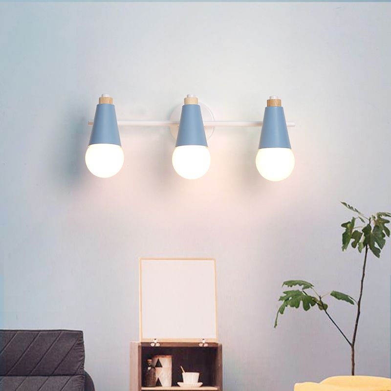 3-Bulb Sweet Cone Wall Sconce Nordic Stylish Metal Wall Light for Study Room Hallway