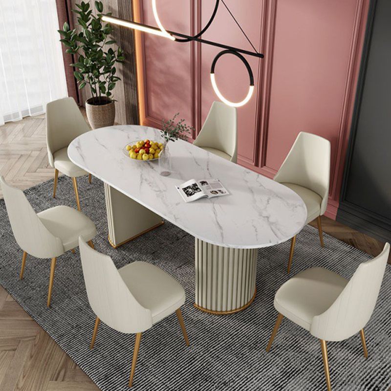 White Stone Top Dining Table Modern Oval Dining Table with Sled Base