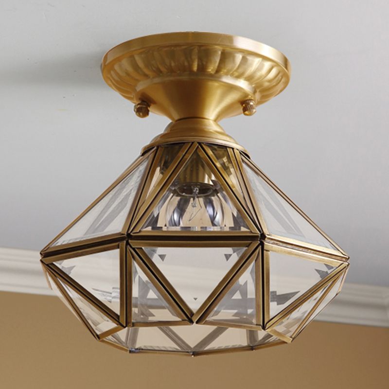Brass Shaded Semi Flush Ceiling Light Vintage Glass Aisle Ceiling Mounted Light