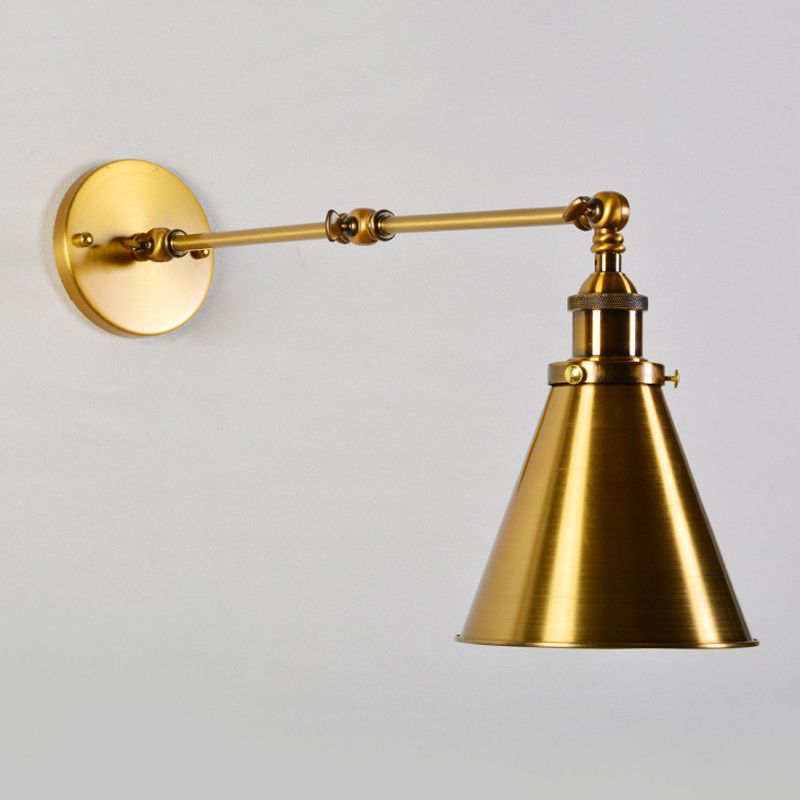 Brass 1 Bulb Wall Light Kit Antique Metal Conic Wall Mount Lighting Fixture with Flexible Swivel Arm