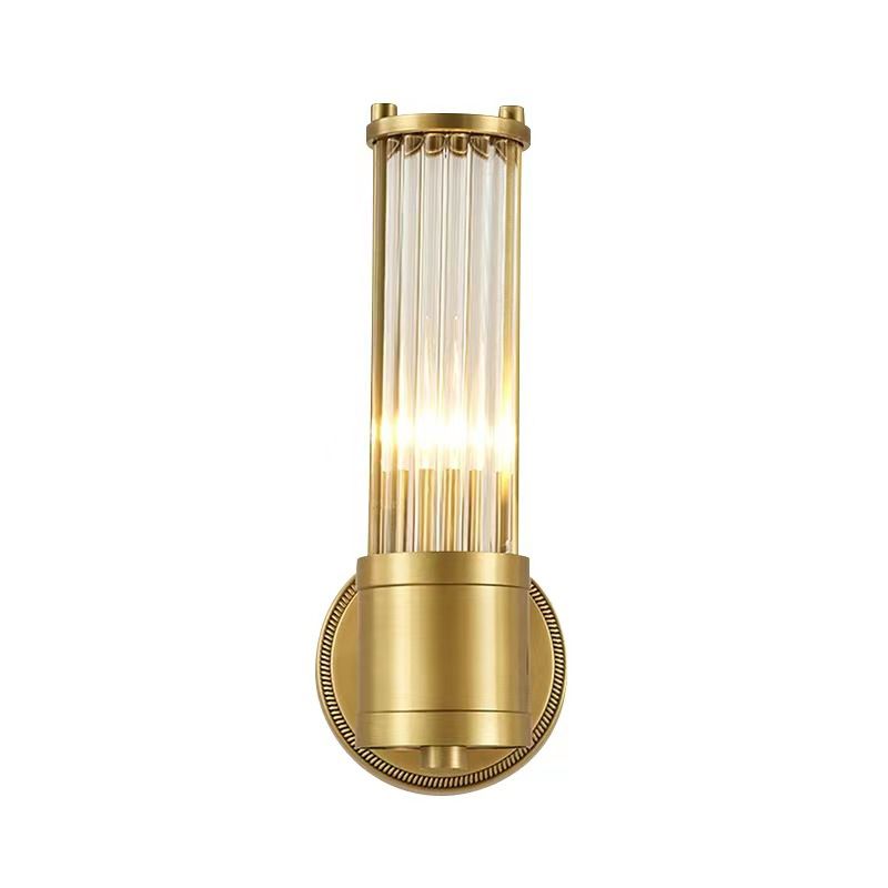 1 / 2 - Light Cylinder Wall Sconce in Gold and Clear Solid Brass and Glass Wall Light