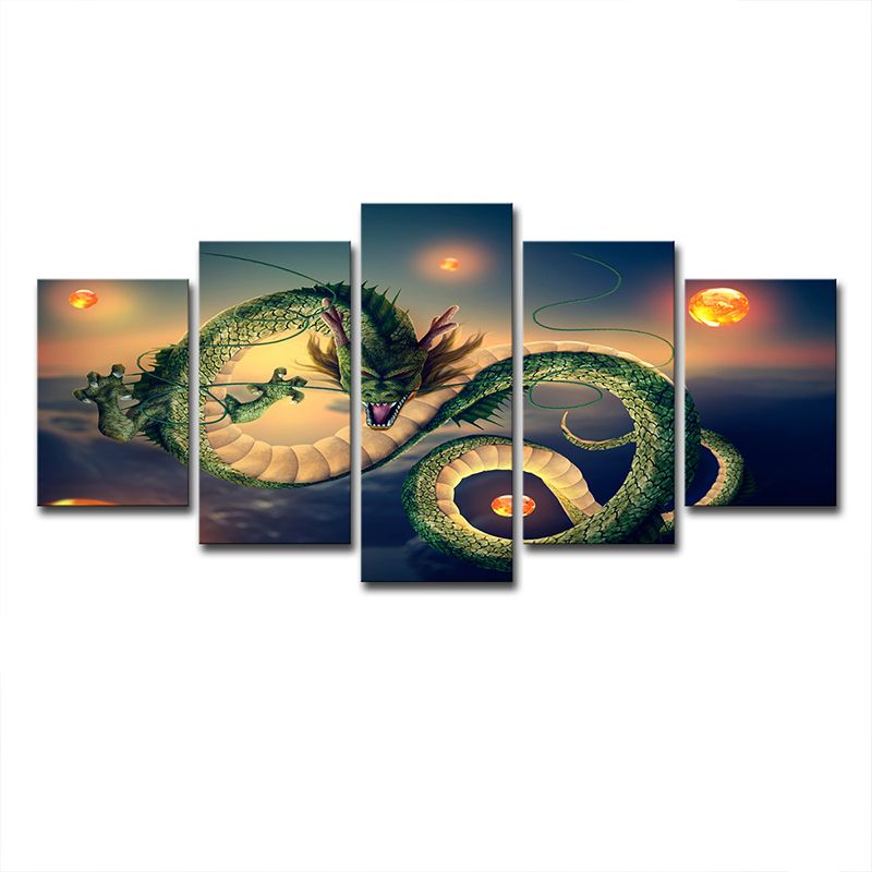 Kids Devil Dragon Canvas Wall Art Green Fantasy Wall Decoration for Teenage Bedroom