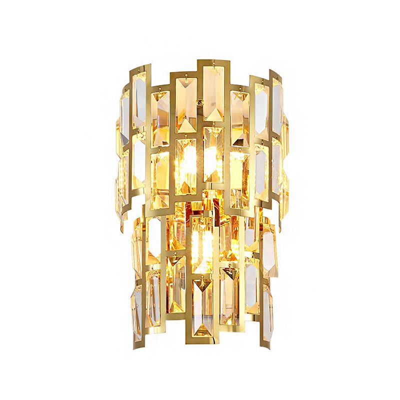 Vintage Style Tiered Wall Light Sconce Clear Crystal 3/5 Lights Living Room Wall Lamp in Gold Finish