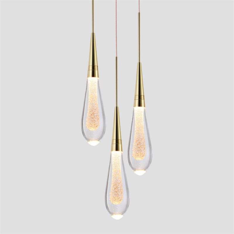 Gold LED Hanging Lamp in Modern Artistic Style Crystal Teardrop Pendant Light for Interior Spaces