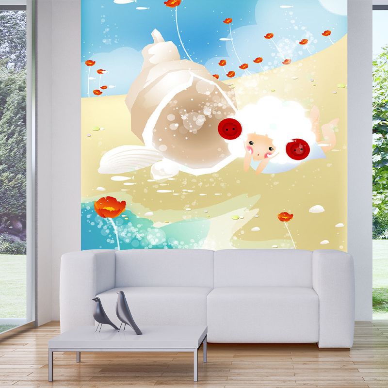 Couleur Pastel dessin animé Mural décalcomanie moutons et fleurons enfants Style décor à la maison revêtement Mural