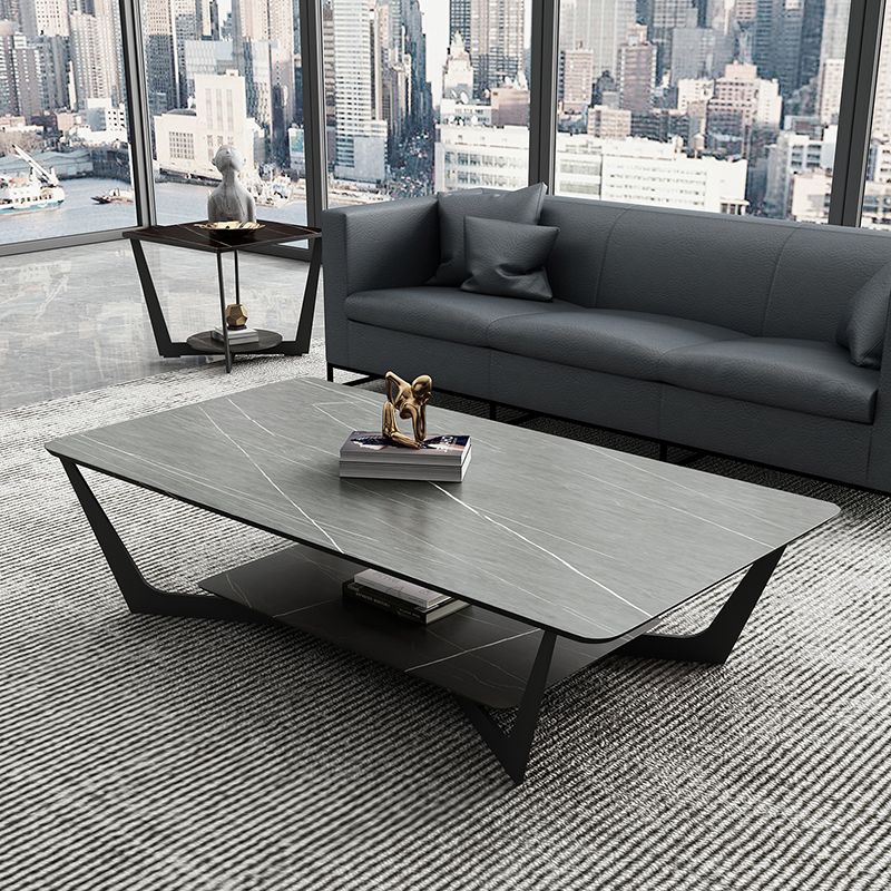Glam Cross Legs Coffee Table Slate Rectangular Cocktail Table for Living Room