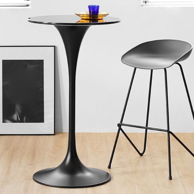 Contemporary Round Bar Stool Table Faux Marble and Stone Bar Table for Small Places