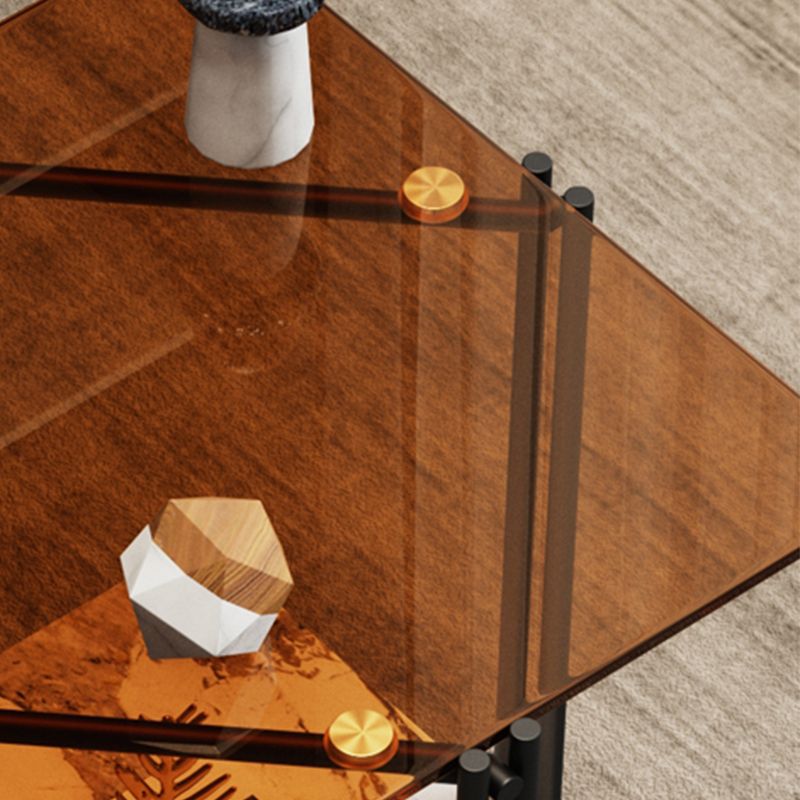 Modern 4 Legs Corner Table Glass Side End Table for Living Room