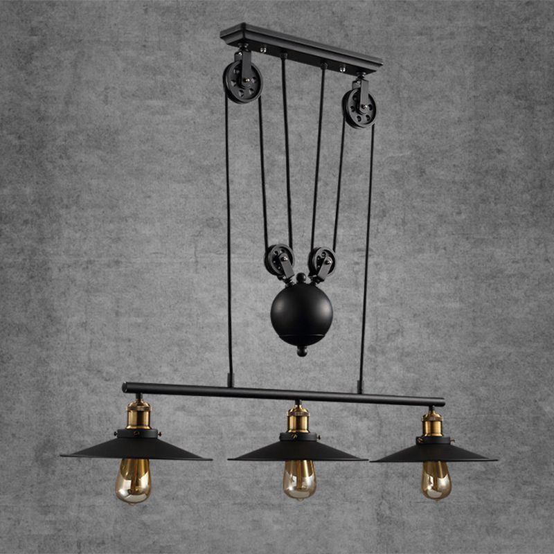 Wrought Iron Black Island Pendant Light in Industrial Classic Style 3-Light Adjustable Pendant Light for Dining Room